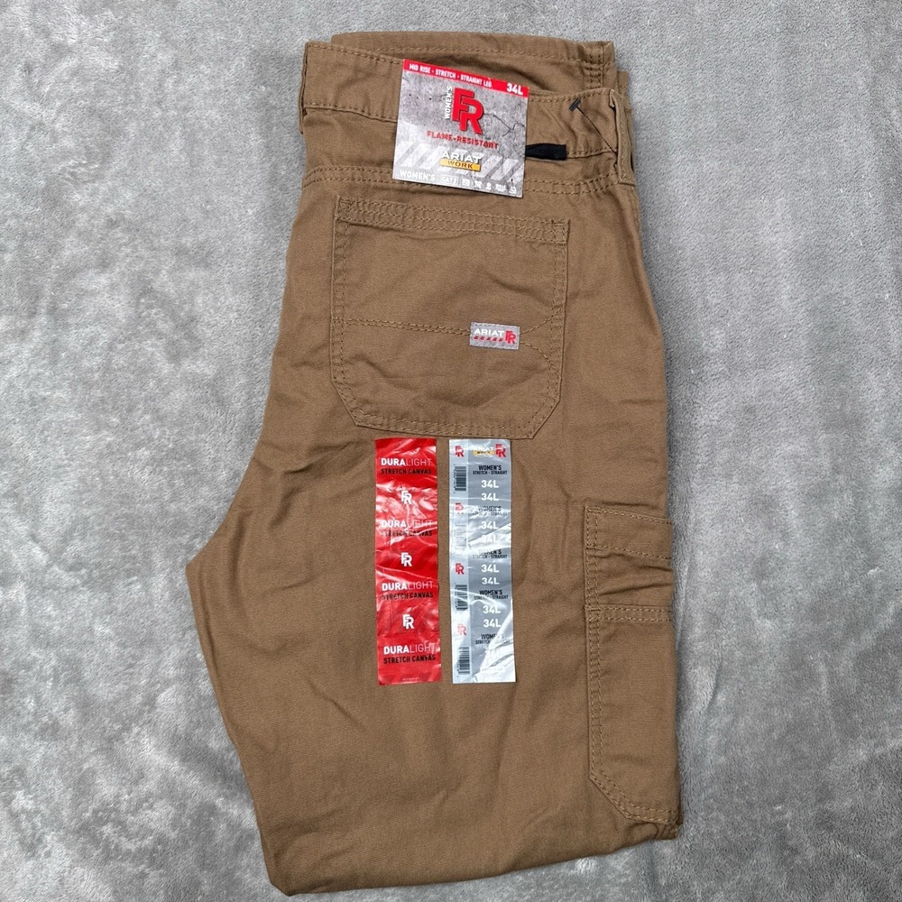 Ariat FR Pants Womens 34 Long Duralight Khaki Tan NWT CAT2 Flame Resistant